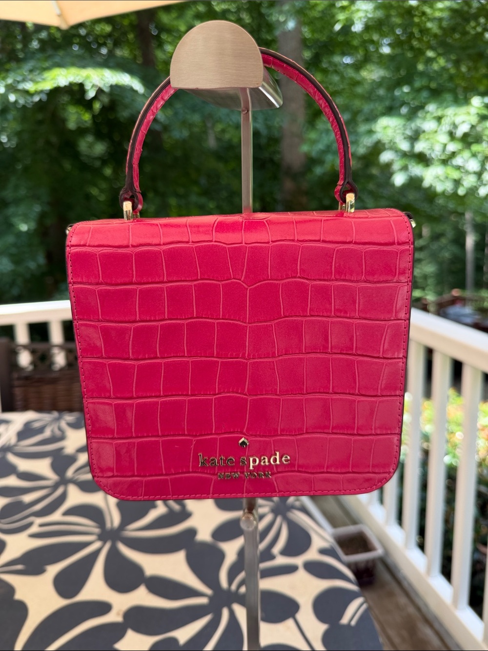 kate spade Hot Pink Croc-Embossed Mini Top-Handle Bag - Picture 4 of 17